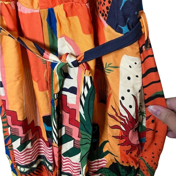 Farm Rio Anthropologie Halter Jumpsuit Wide Leg Bohemian Southwestern Print L - Picture 8 of 11